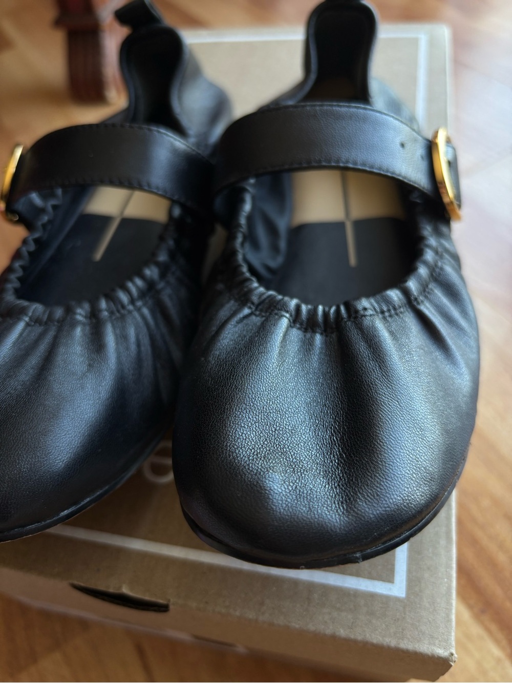 Dolce Vita Caely Black Mary Jane Ballet Flats with Gold Buckle - Picture 5 of 14